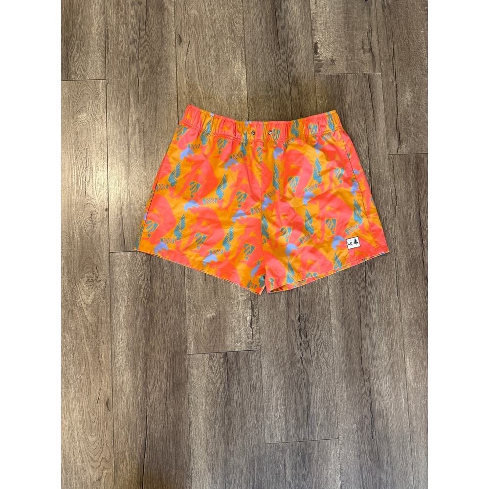 Skull & Pine Tree Mens Abstract Print Swim Shorts Orange‎ Pink Blue Size L